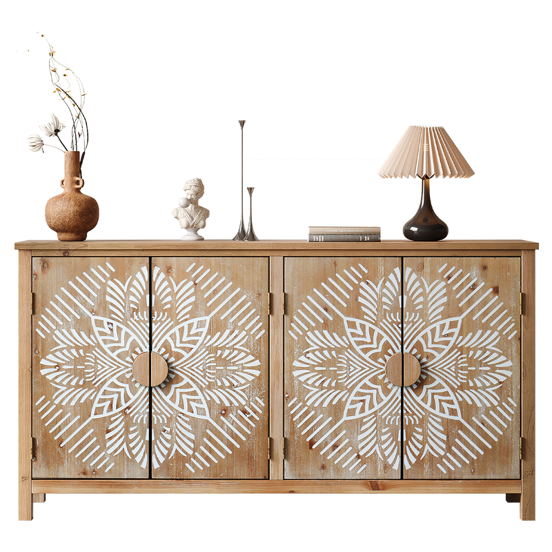 60" Wood Accent Cabinet with 4 Doors - Antique Brown and White