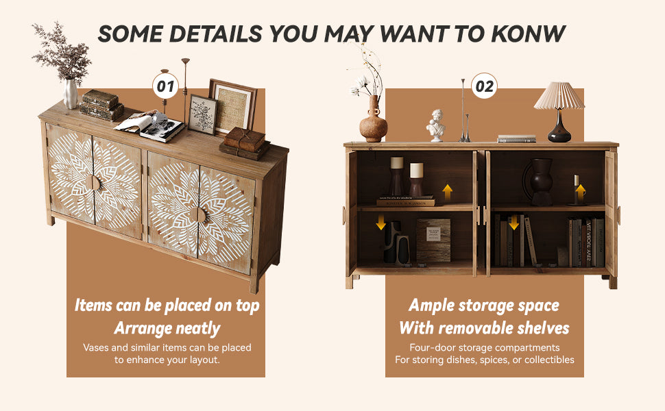 60" Wood Accent Cabinet with 4 Doors - Antique Brown and White, photo 10 of 13