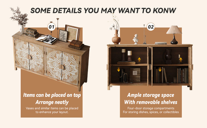 60" Wood Accent Cabinet with 4 Doors - Antique Brown and White, photo 10 of 13