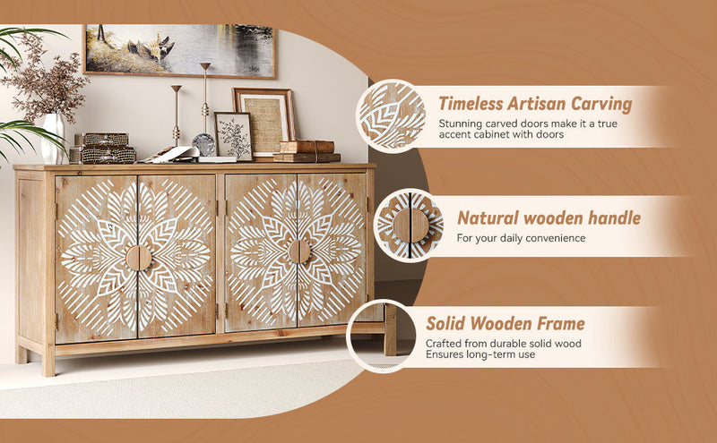 60" Wood Accent Cabinet with 4 Doors - Antique Brown and White, photo 12 of 13