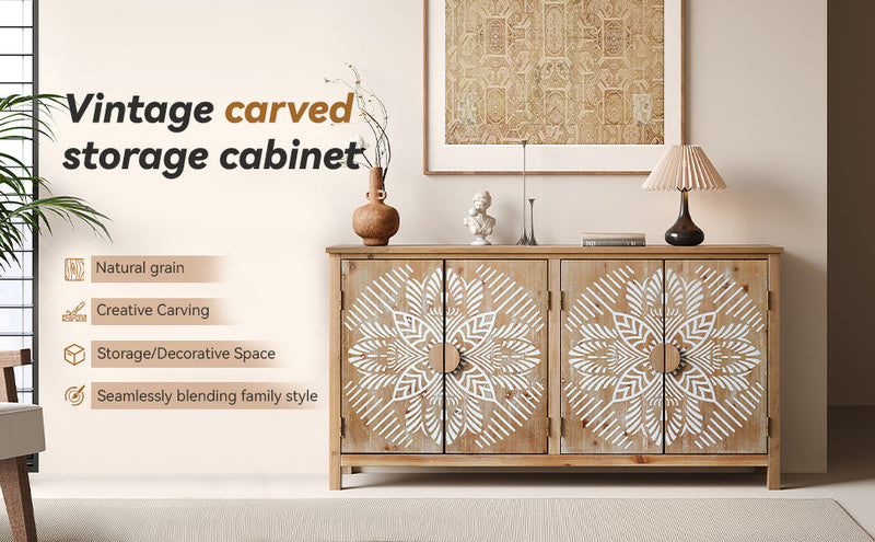60" Wood Accent Cabinet with 4 Doors - Antique Brown and White, photo 13 of 13