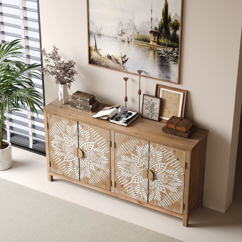 60" Wood Accent Cabinet with 4 Doors - Antique Brown and White, photo 4 of 13