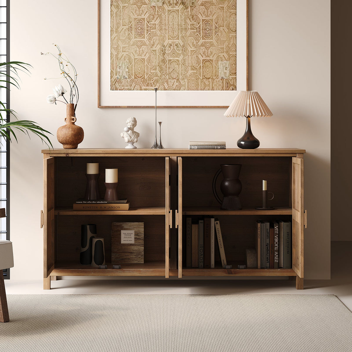 60" Wood Accent Cabinet with 4 Doors - Antique Brown and White, photo 6 of 13