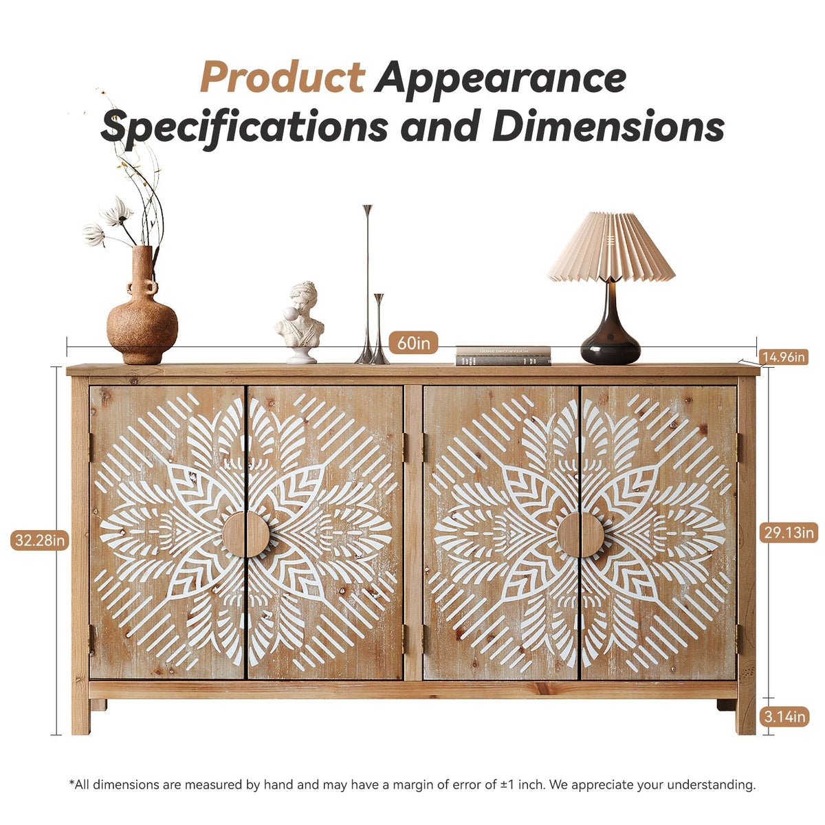 60" Wood Accent Cabinet with 4 Doors - Antique Brown and White, photo 7 of 13