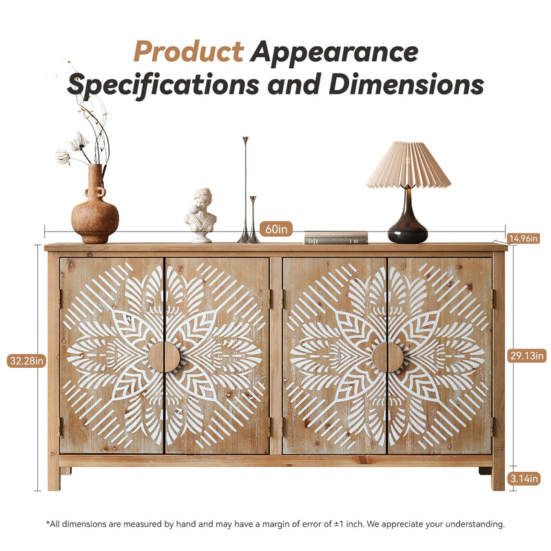 60" Wood Accent Cabinet with 4 Doors - Antique Brown and White, photo 7 of 13