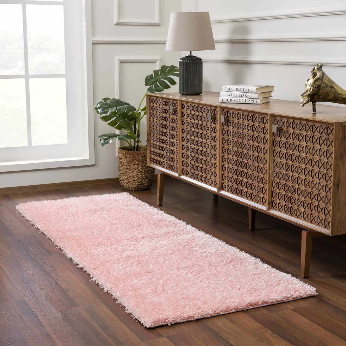 Faina Solid Pink Shag Washable Area Rug - Clearance by Boutique Rugs