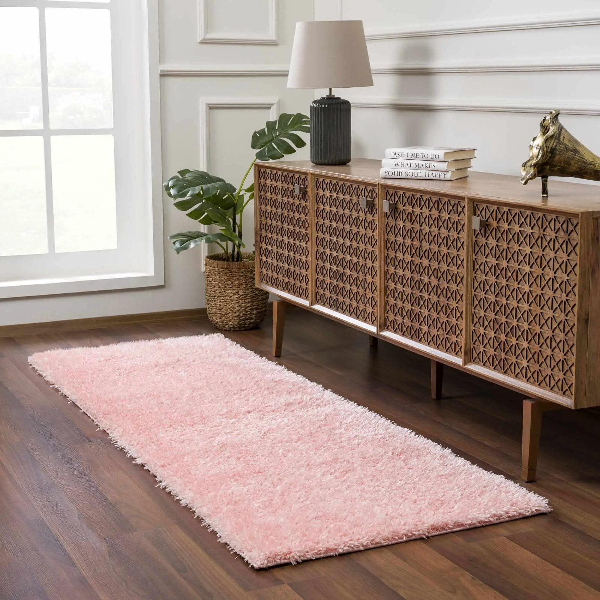 Faina Solid Pink Shag Washable Area Rug - Clearance by Boutique Rugs