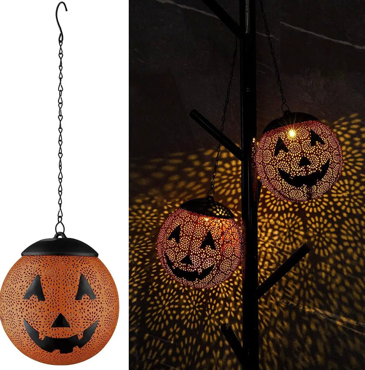 Halloween Solar Hanging Lights Outdoor - Garden Solar Metal Lantern Decor, Solar Powered Led Waterproof Decorative Round by Outdoor Solar Outlet