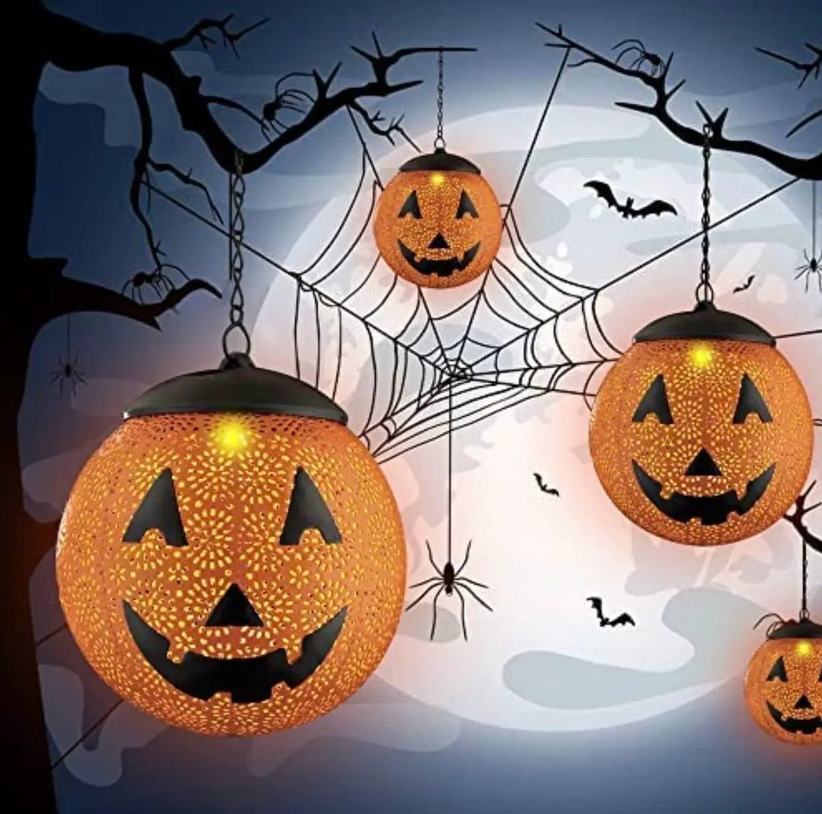 Halloween Solar Hanging Lights Outdoor - Garden Solar Metal Lantern Decor, Solar Powered Led Waterproof Decorative Round by Outdoor Solar Outlet