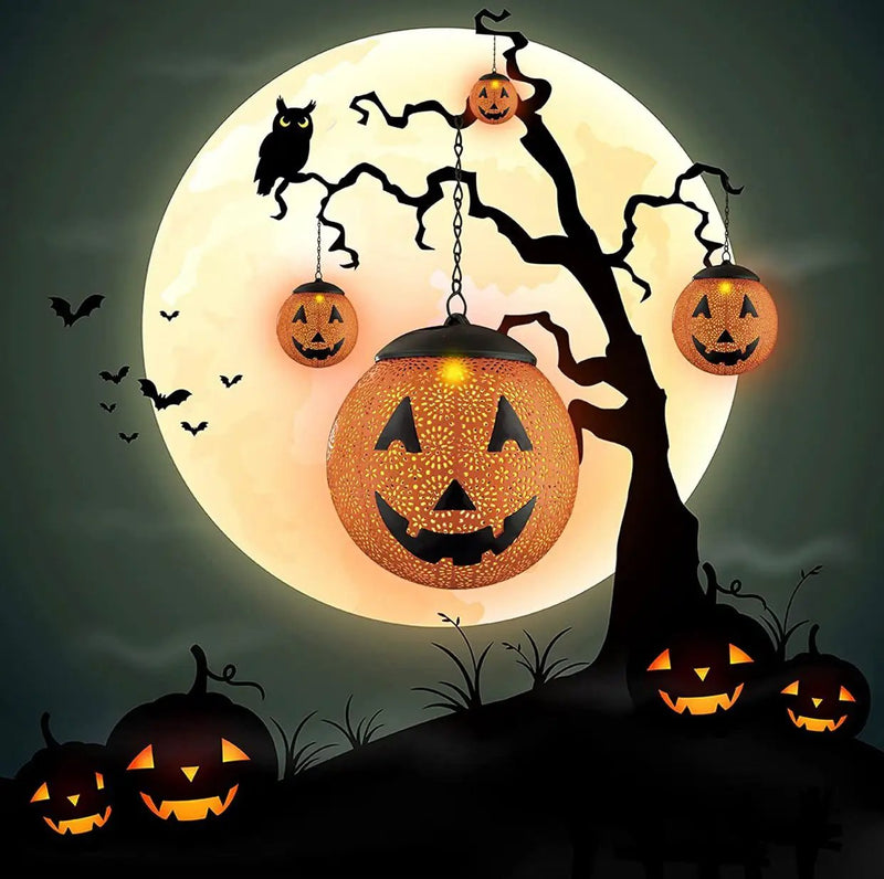 Halloween Solar Hanging Lights Outdoor - Garden Solar Metal Lantern Decor, Solar Powered Led Waterproof Decorative Round by Outdoor Solar Outlet