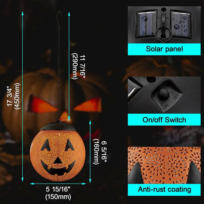Halloween Solar Hanging Lights Outdoor - Garden Solar Metal Lantern Decor, Solar Powered Led Waterproof Decorative Round by Outdoor Solar Outlet