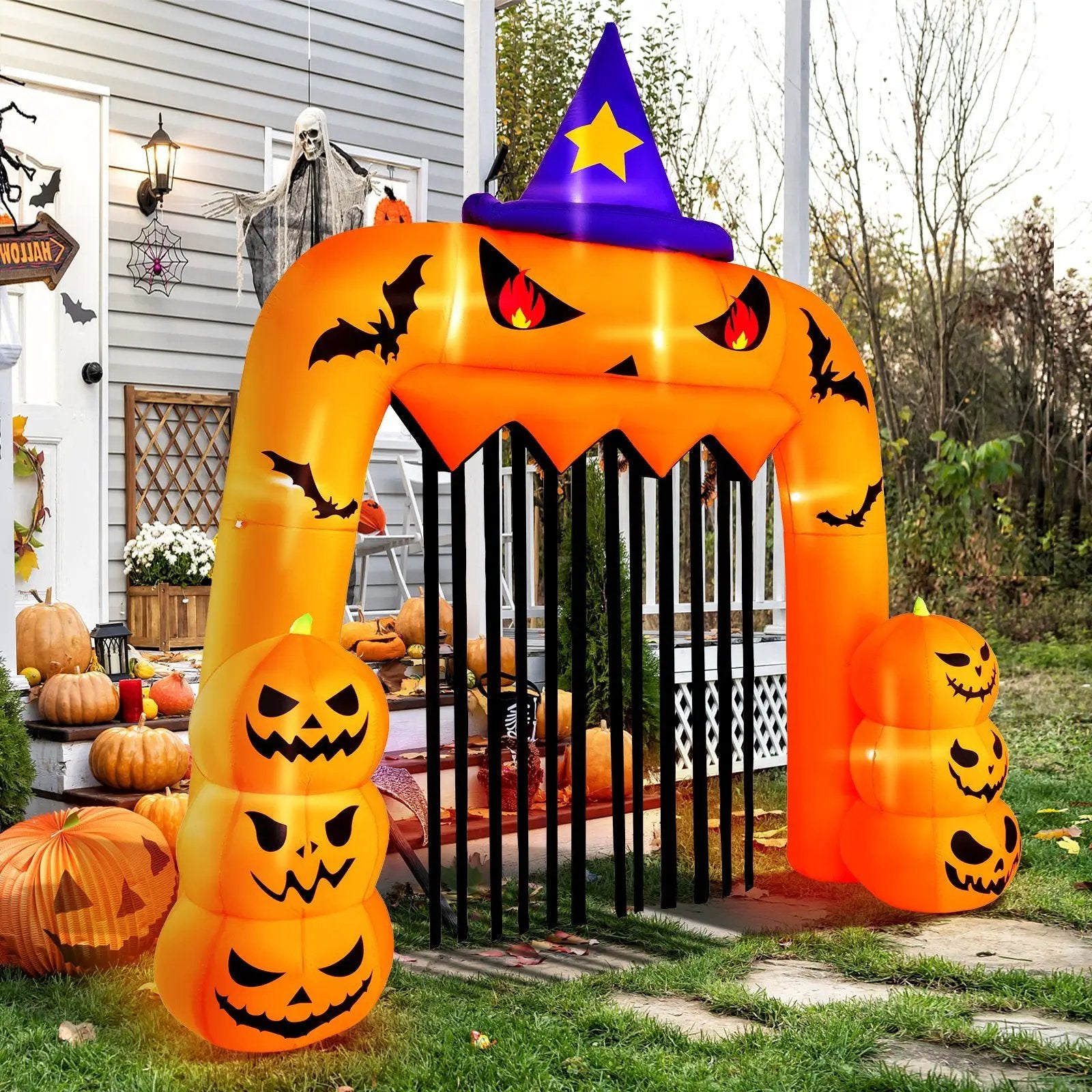 Halloween Inflatable Pumpkin Archway with Stakes and Water Bags by DirectDeals