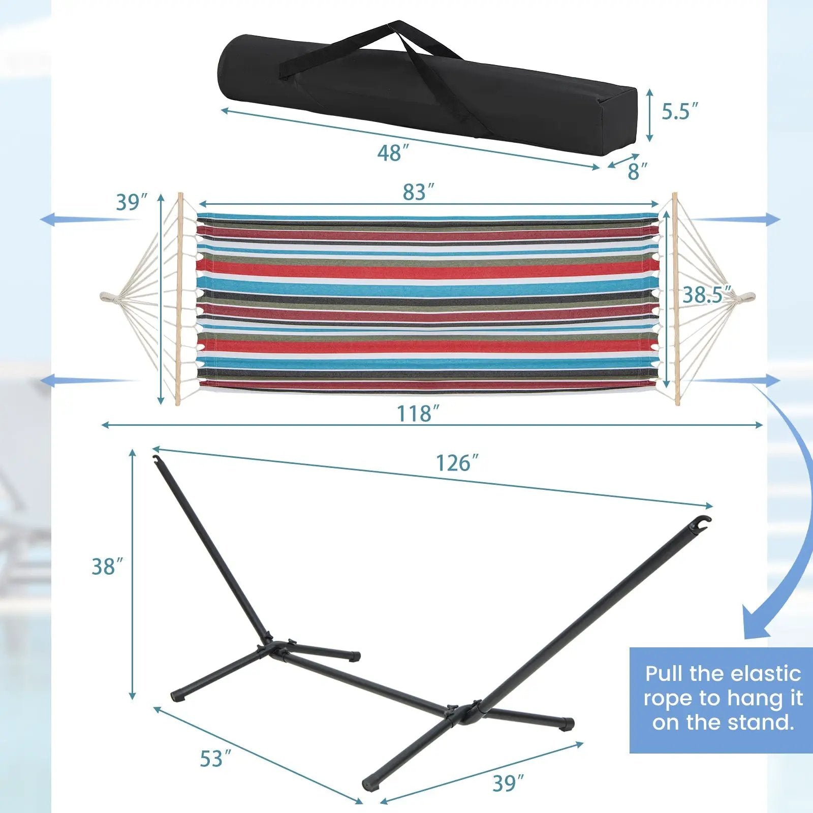 Hammock with Stand and Carrying Case-Multicolor by DirectDeals