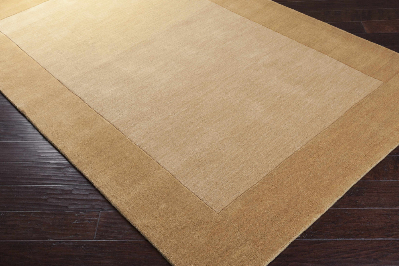 Bordered Solid Camel Yellow Wool Rug by Boutique Rugs