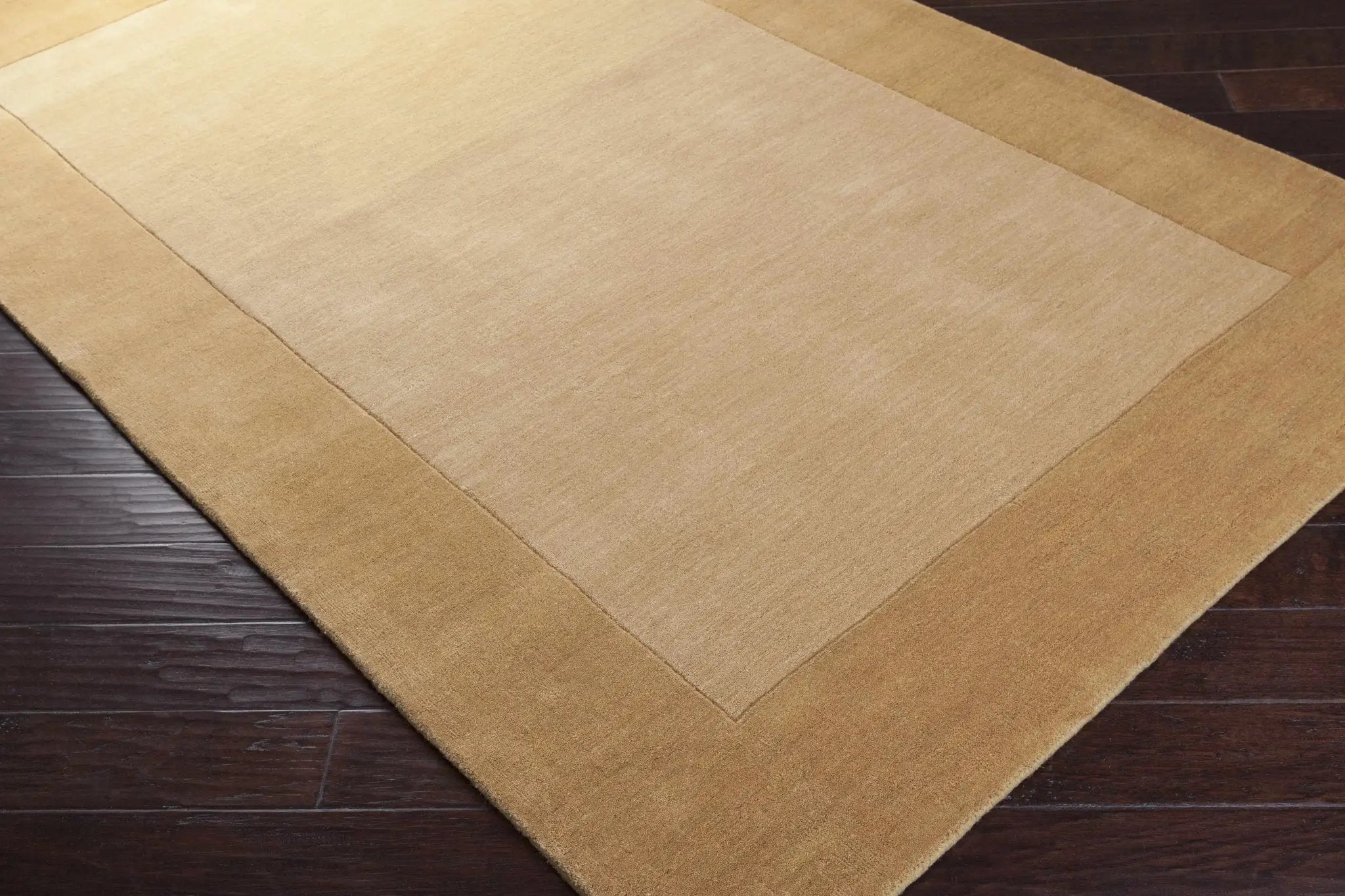 Bordered Solid Camel Yellow Wool Rug by Boutique Rugs