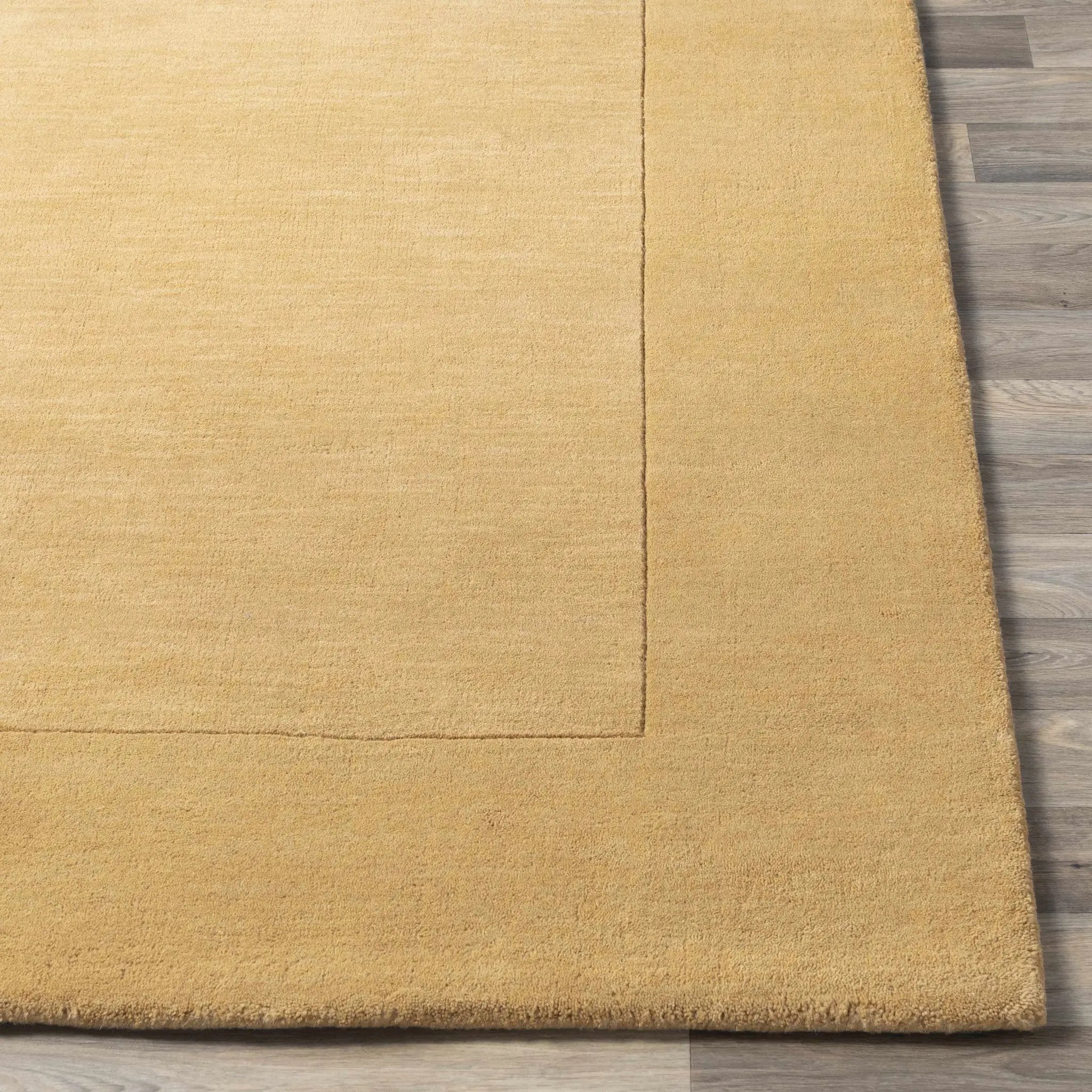 Bordered Solid Camel Yellow Wool Rug by Boutique Rugs