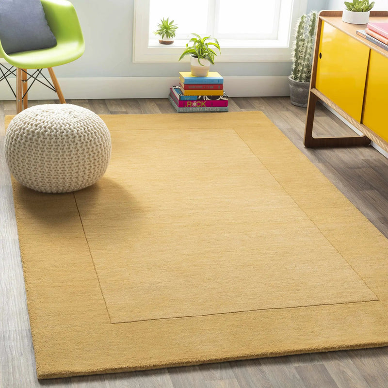 Bordered Solid Camel Yellow Wool Rug by Boutique Rugs