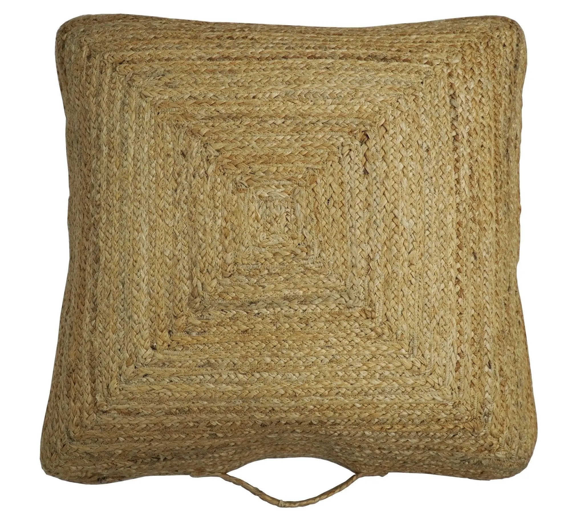 Modern Style Hand Braided Gold Jute Square Pouf by The Rug Decor