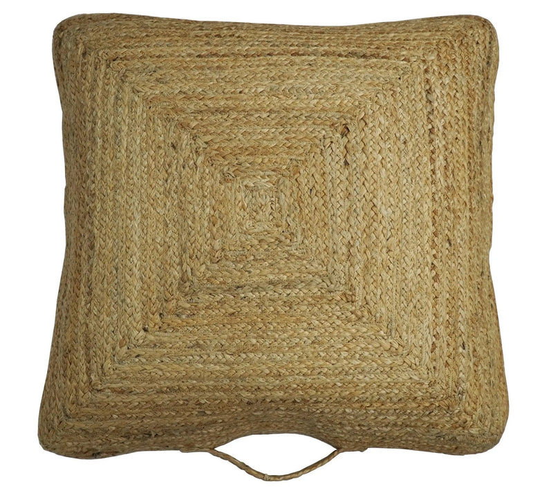 Modern Style Hand Braided Gold Jute Square Pouf by The Rug Decor