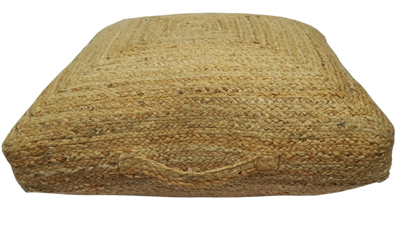 Modern Style Hand Braided Gold Jute Square Pouf by The Rug Decor
