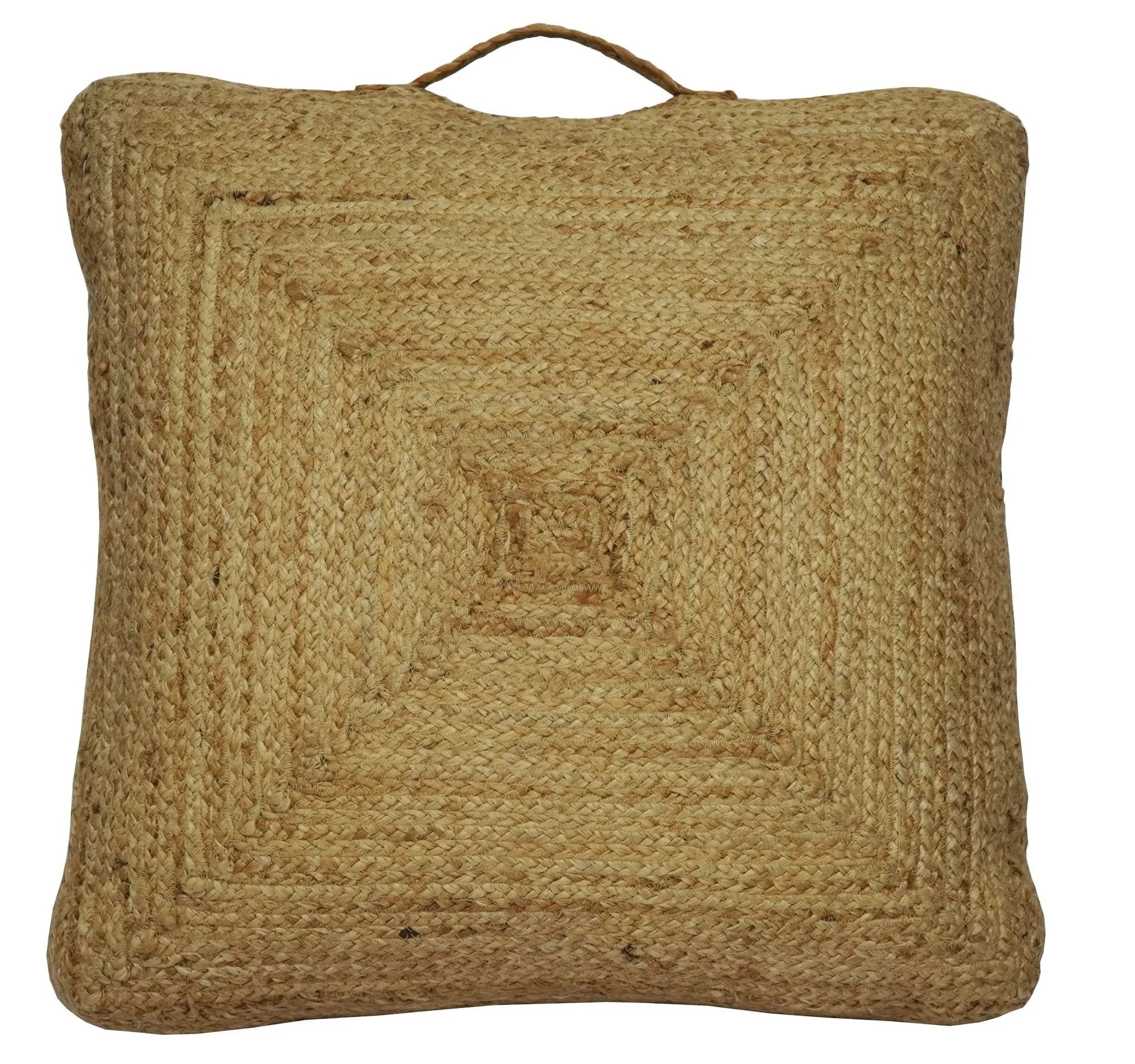 Modern Style Hand Braided Gold Jute Square Pouf by The Rug Decor