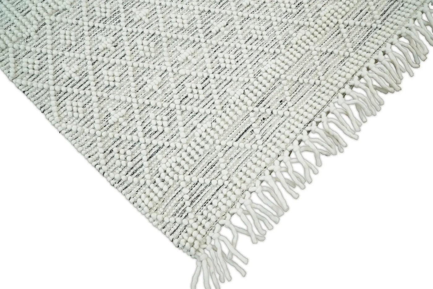 Modern Geometrical White Dhurrie Wool Area Rug by The Rug Decor