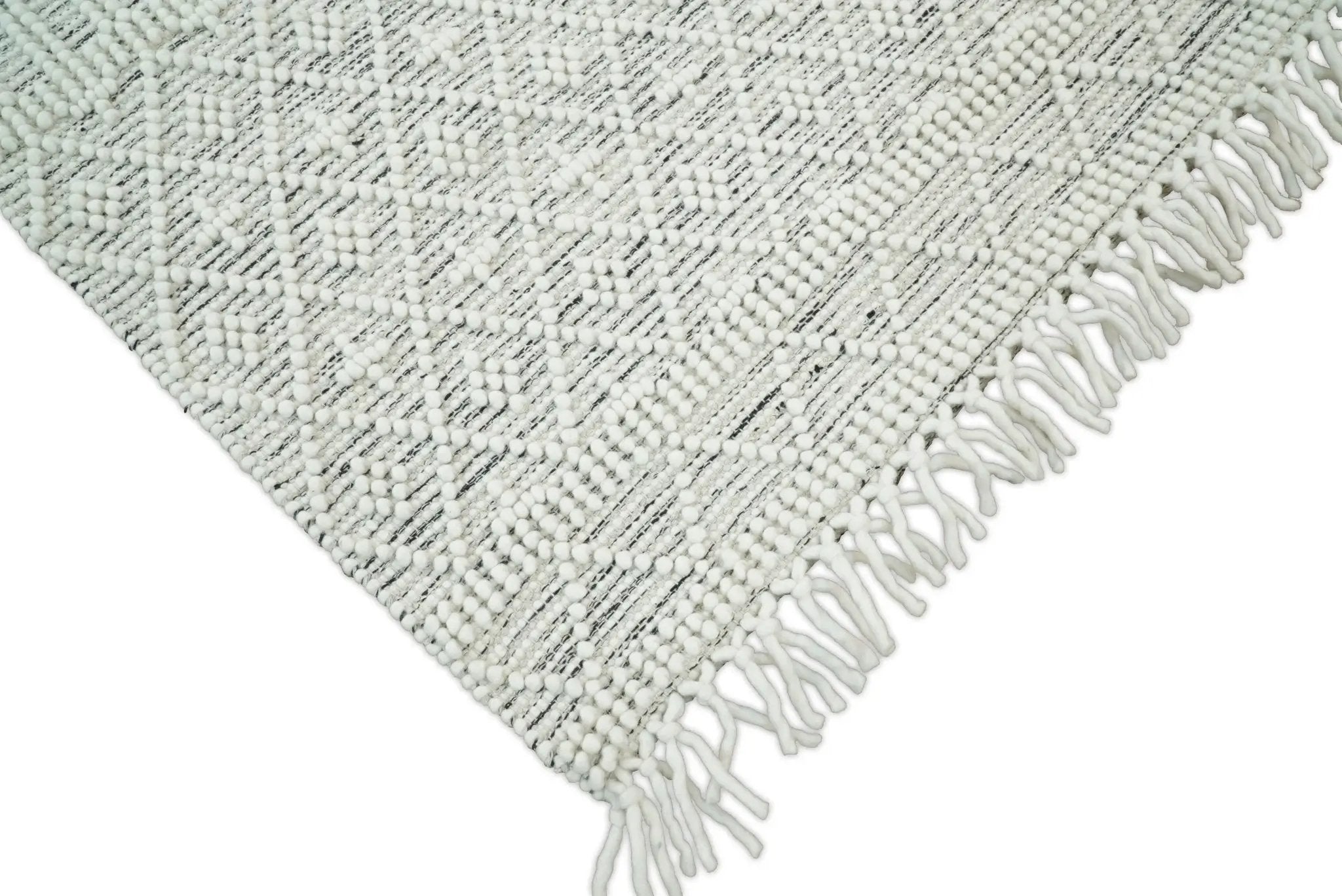 Modern Geometrical White Dhurrie Wool Area Rug by The Rug Decor