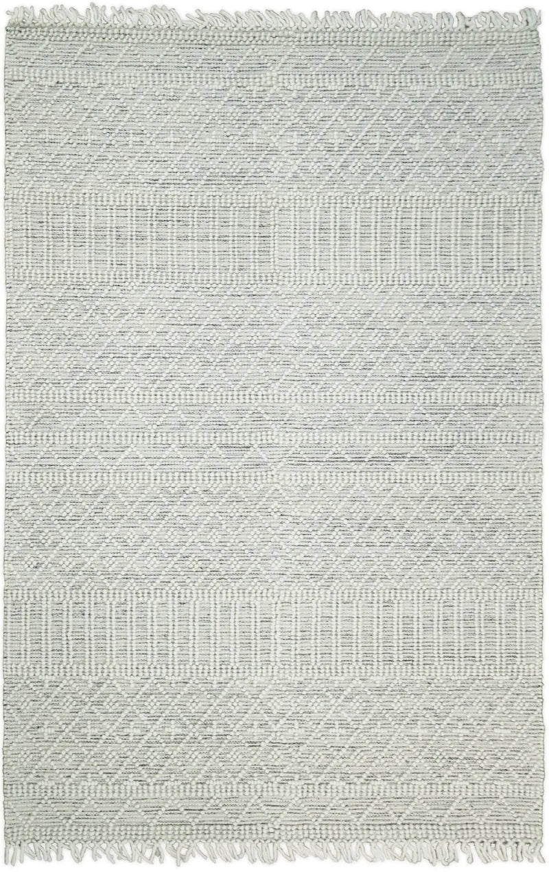 Modern Geometrical White Dhurrie Wool Area Rug by The Rug Decor