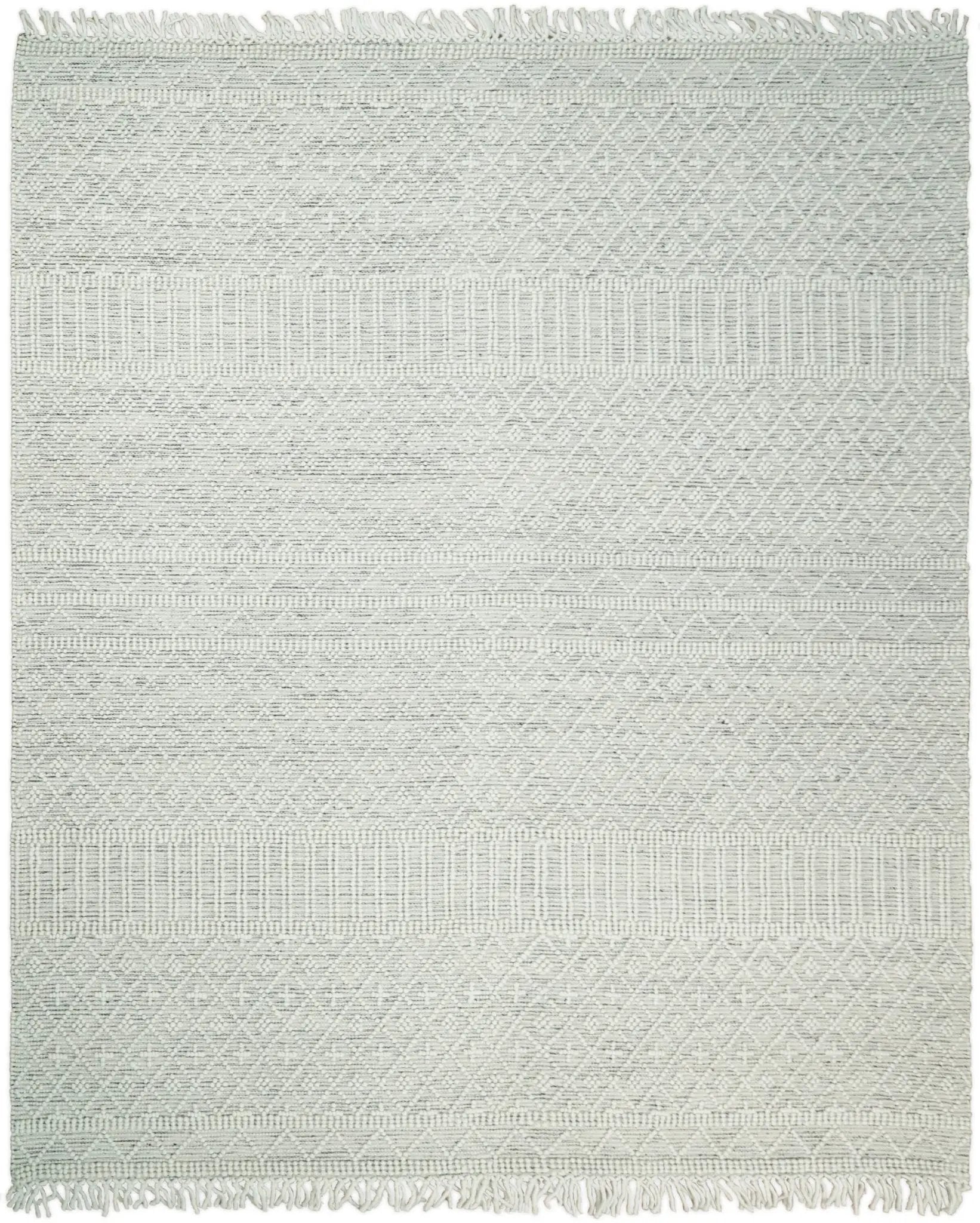 Modern Geometrical White Dhurrie Wool Area Rug by The Rug Decor