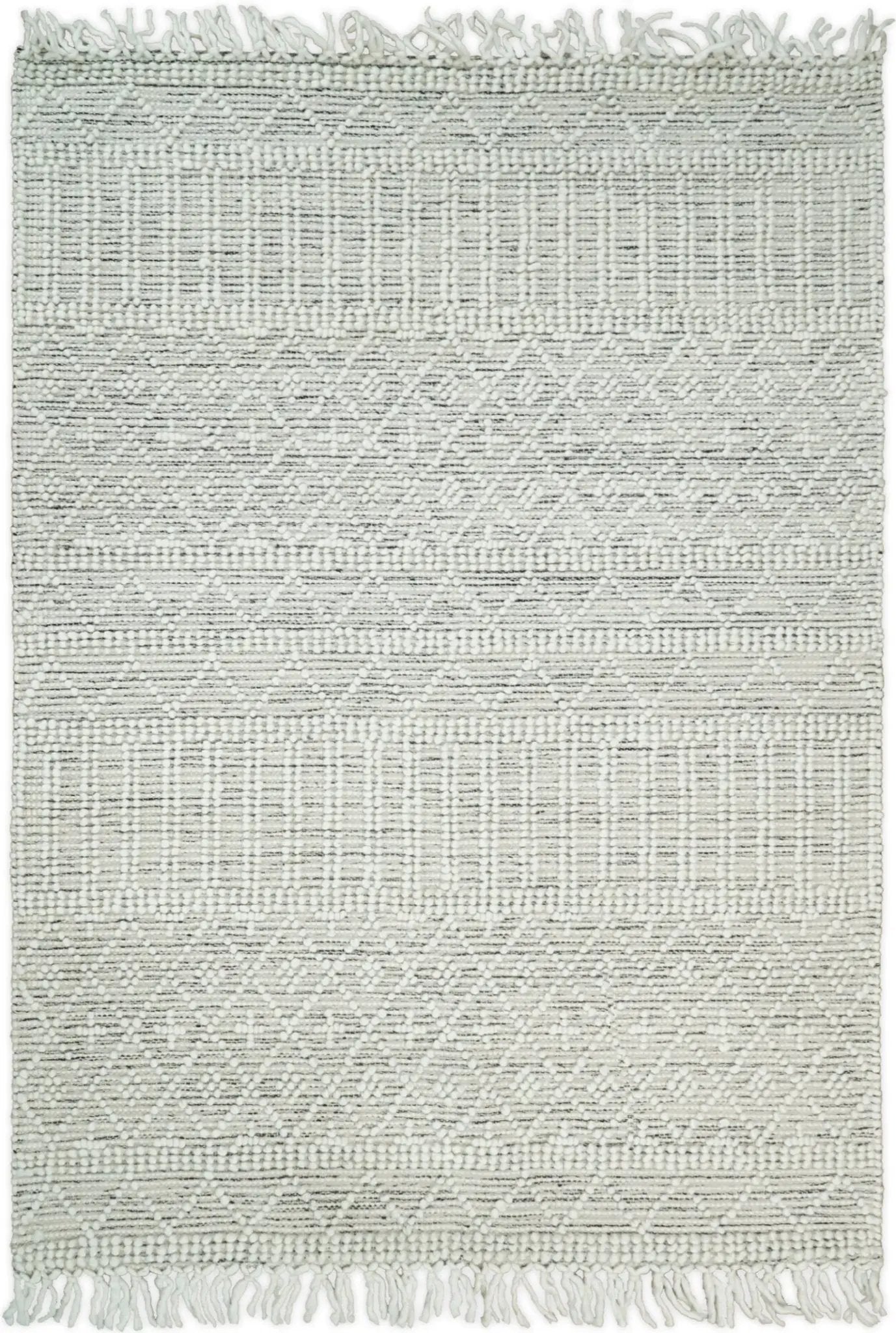 Modern Geometrical White Dhurrie Wool Area Rug by The Rug Decor