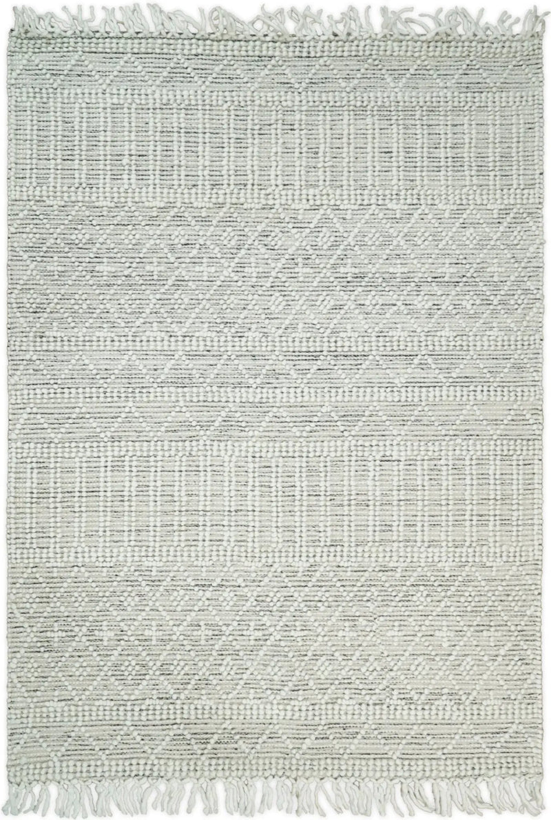Modern Geometrical White Dhurrie Wool Area Rug by The Rug Decor