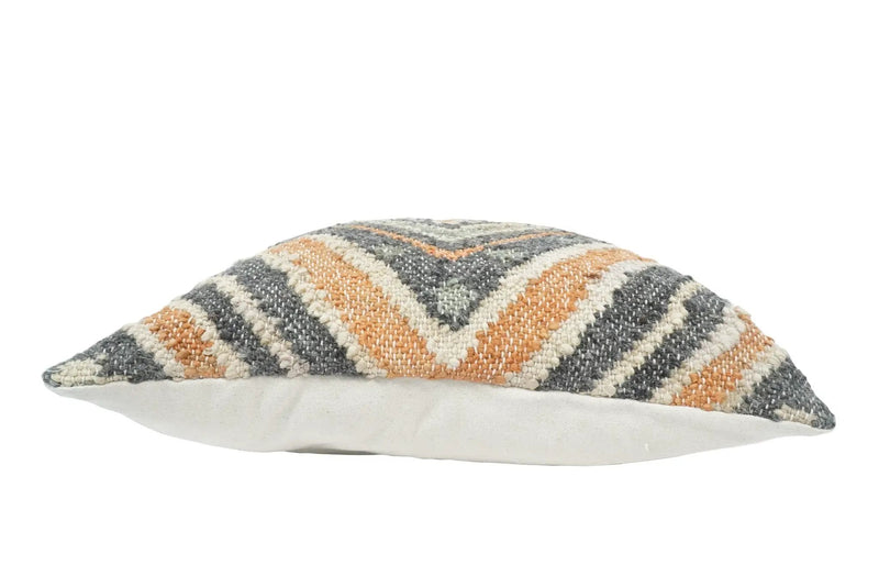 Hand Woven Boho Rust and Charcoal Jute and Wool Tribal Accent Pillow, Cushion | PL11 by The Rug Decor