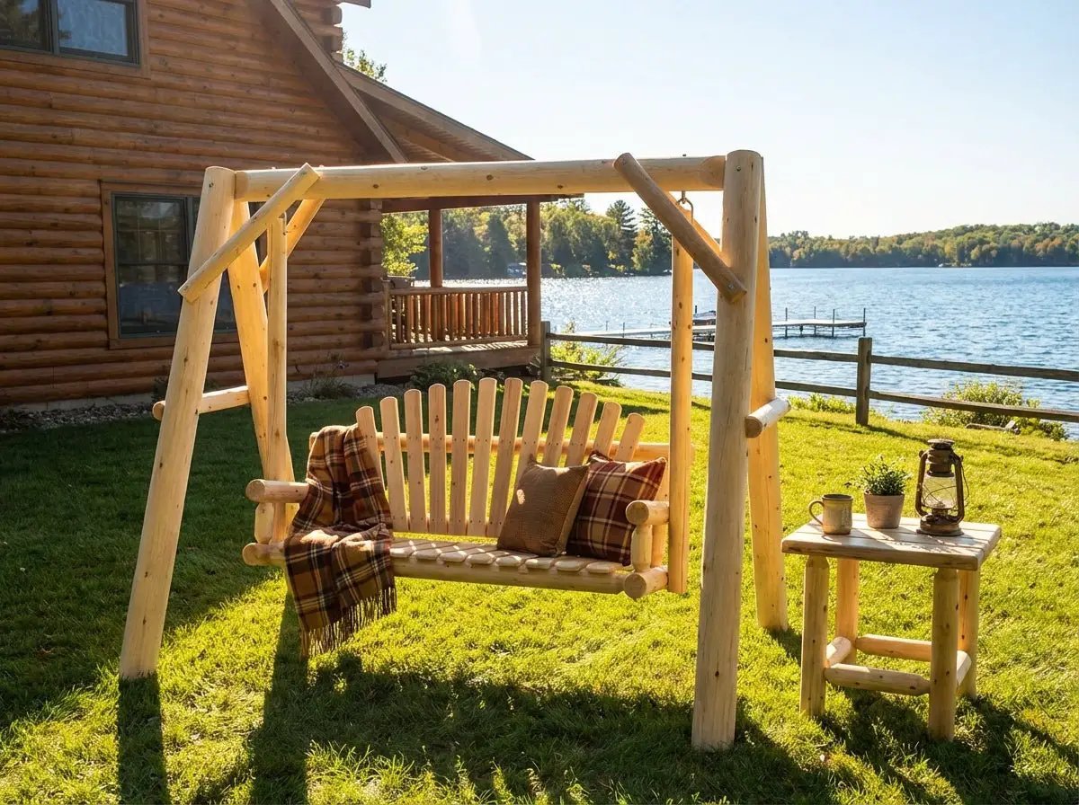Handcrafted Patio Wooden Swing by Cedar Creek Rustic Furniture