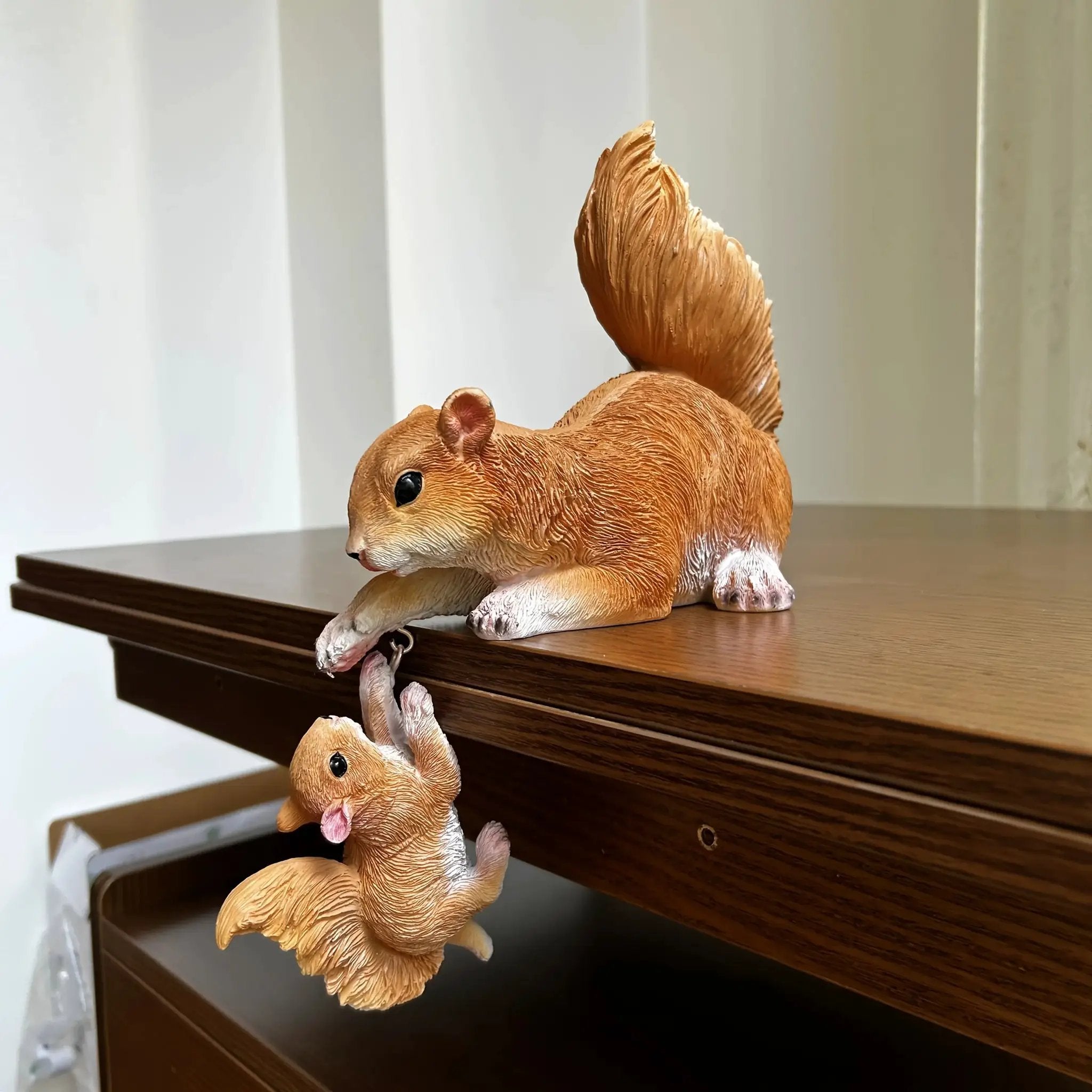 Handcrafted Realistic Mother and Baby Squirrel Climbing Garden Statue by House Of Avana