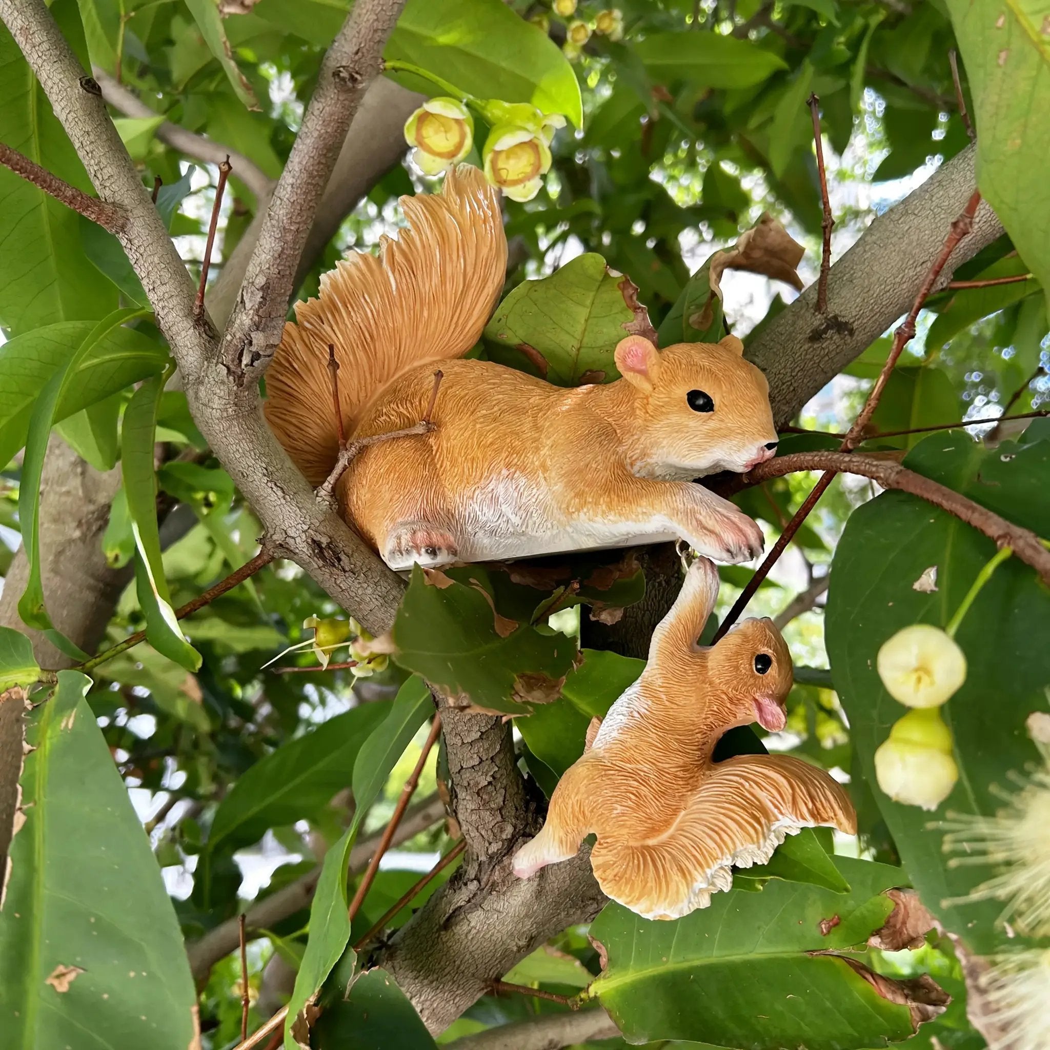 Handcrafted Realistic Mother and Baby Squirrel Climbing Garden Statue by House Of Avana