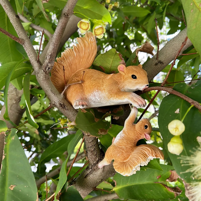 Handcrafted Realistic Mother and Baby Squirrel Climbing Garden Statue by House Of Avana