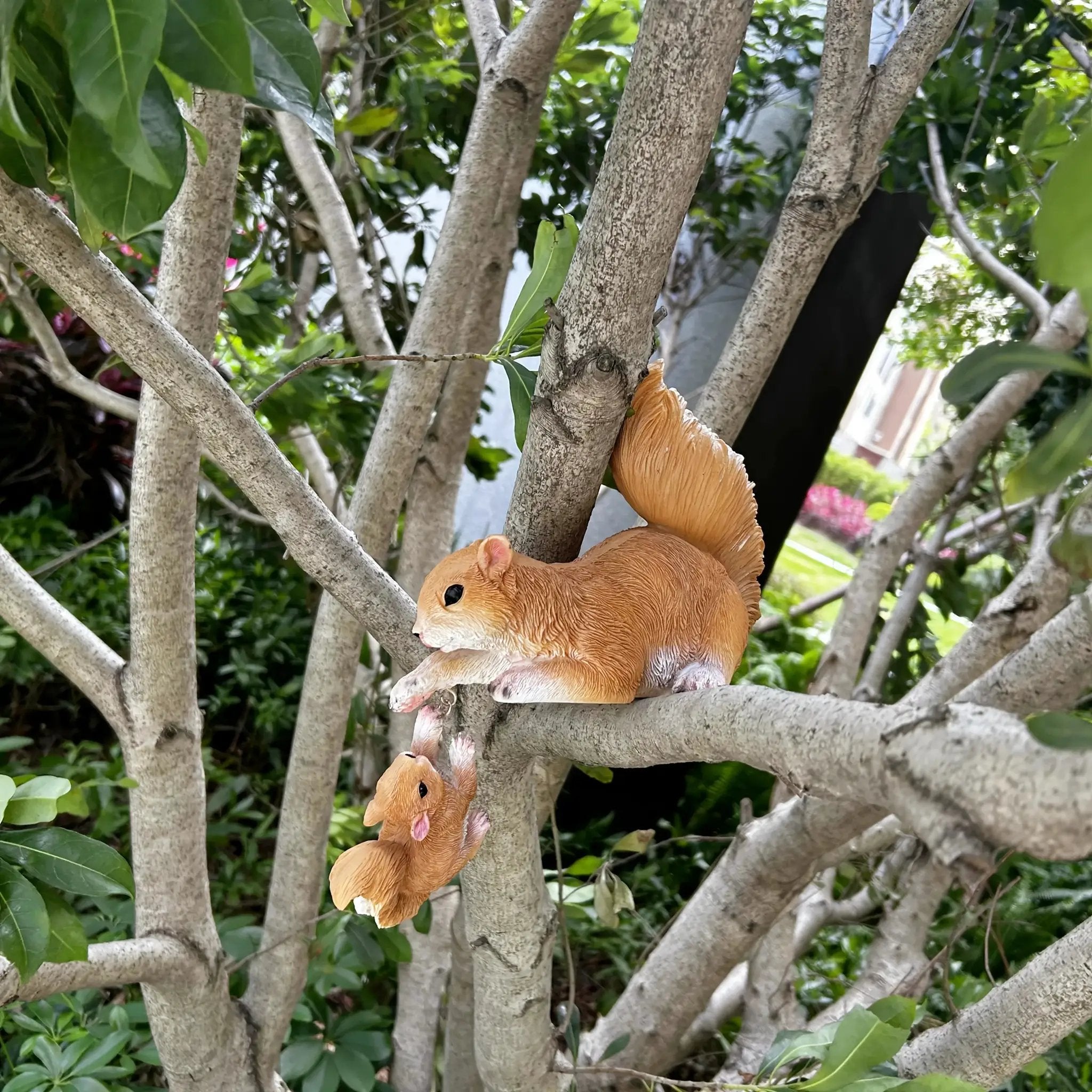 Handcrafted Realistic Mother and Baby Squirrel Climbing Garden Statue by House Of Avana