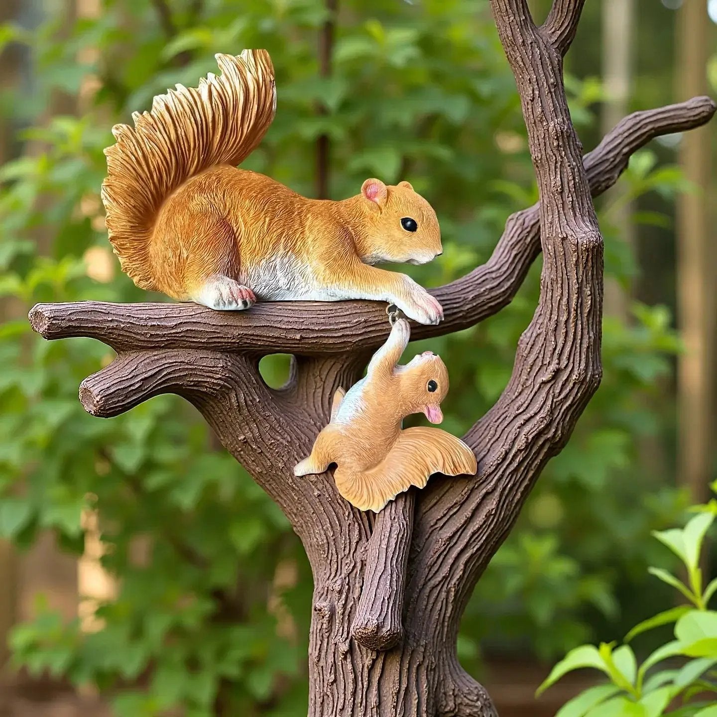 Handcrafted Realistic Mother and Baby Squirrel Climbing Garden Statue by House Of Avana