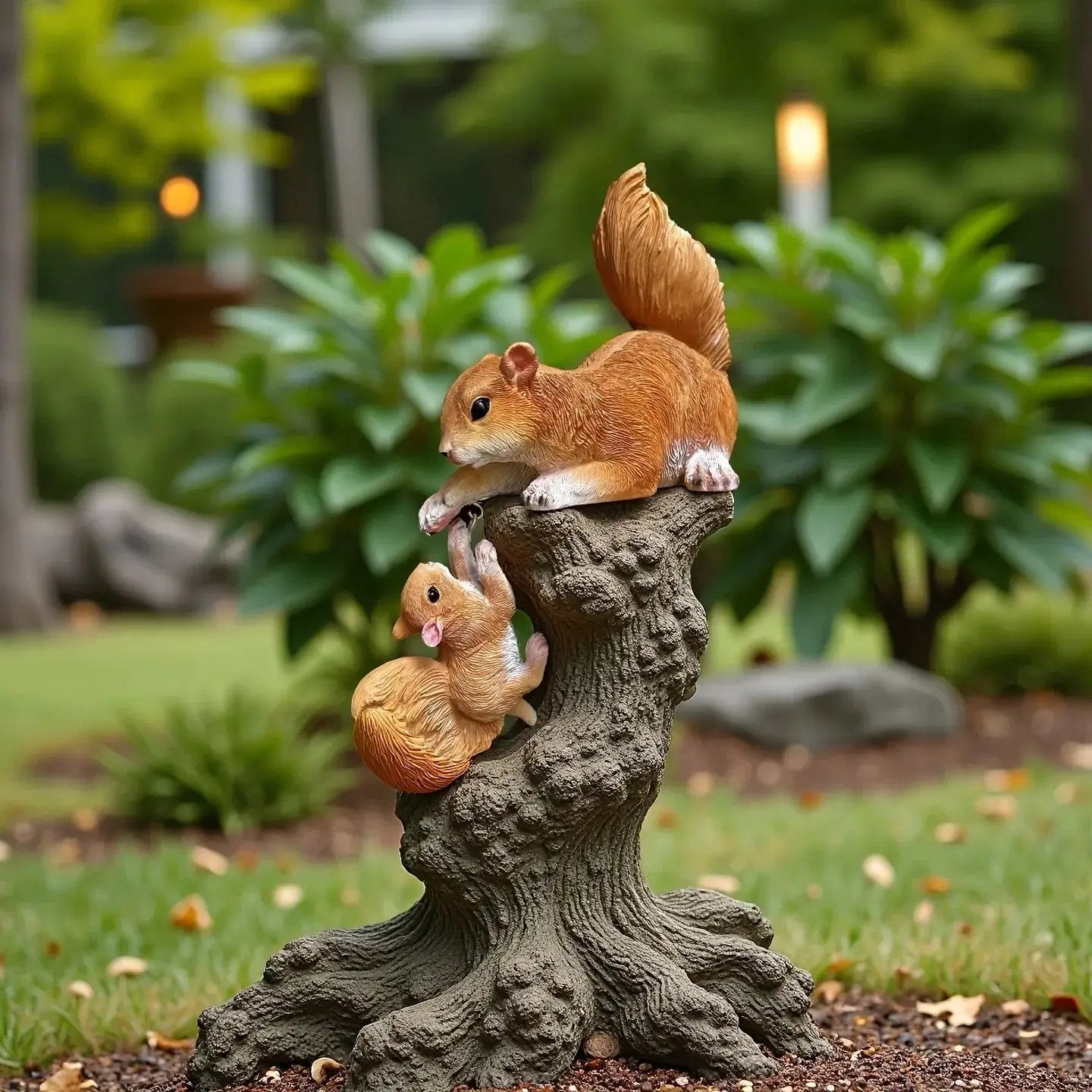 Handcrafted Realistic Mother and Baby Squirrel Climbing Garden Statue by House Of Avana