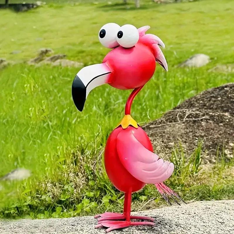 Handcrafted Red Metal Flamingo Garden Sculpture by House Of Avana
