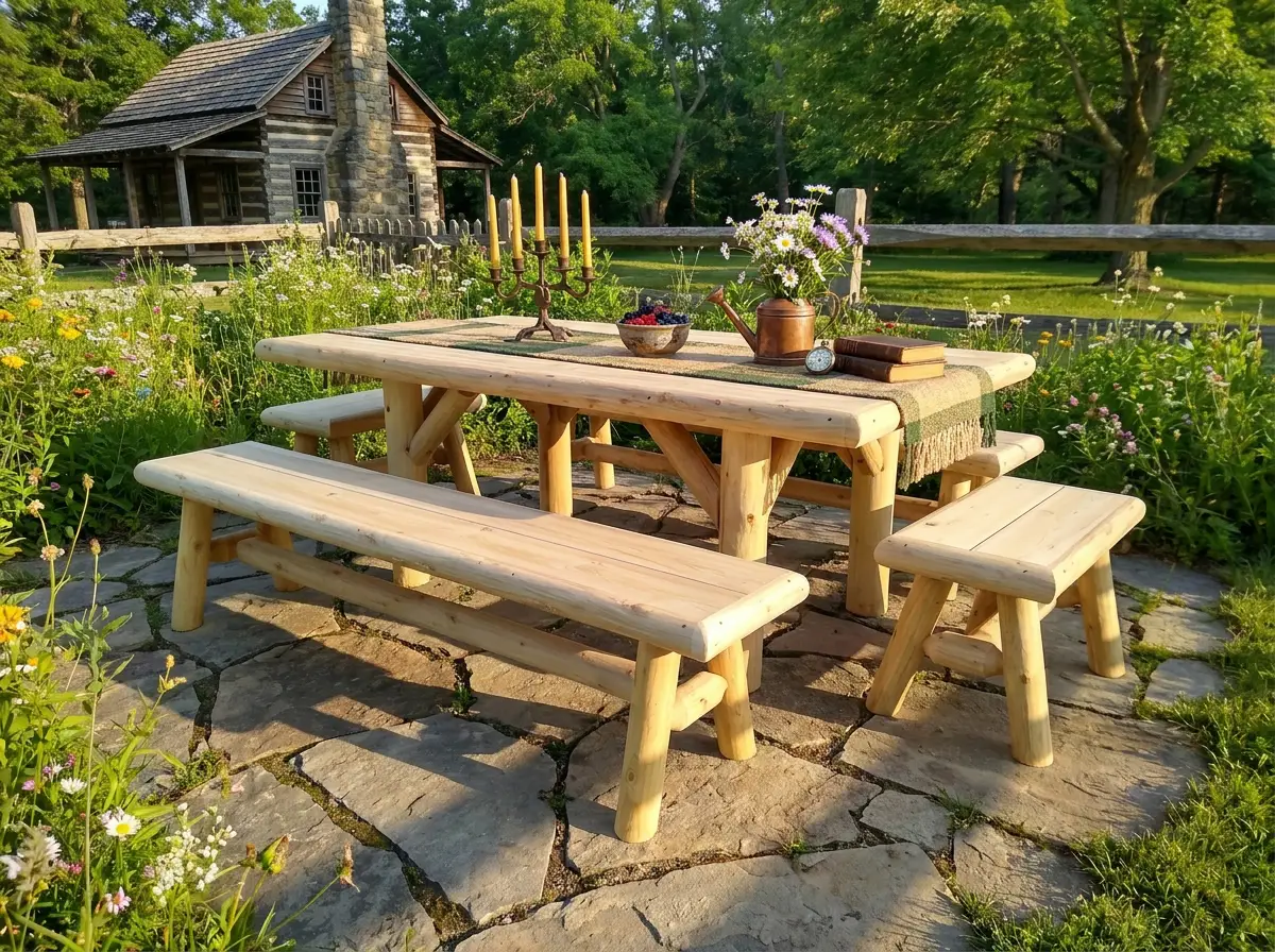 Handmade Rustic Outdoor Picnic Table by Cedar Creek Rustic Furniture