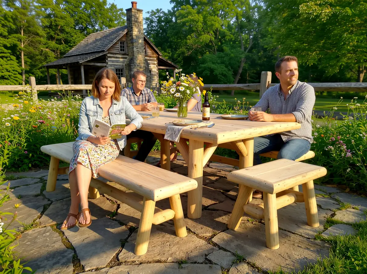 Handmade Rustic Outdoor Picnic Table by Cedar Creek Rustic Furniture