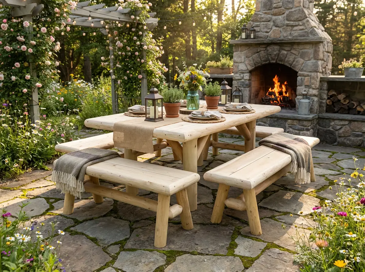 Handmade Rustic Outdoor Picnic Table by Cedar Creek Rustic Furniture
