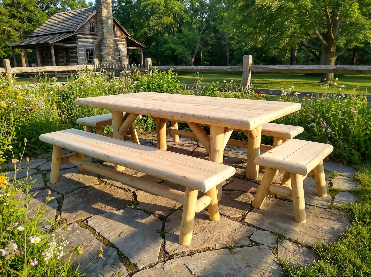 Handmade Rustic Outdoor Picnic Table by Cedar Creek Rustic Furniture