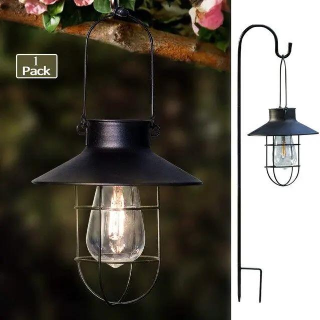 Hanging Solar Lantern with Shepherd Hook 31 Inch by Outdoor Solar Outlet