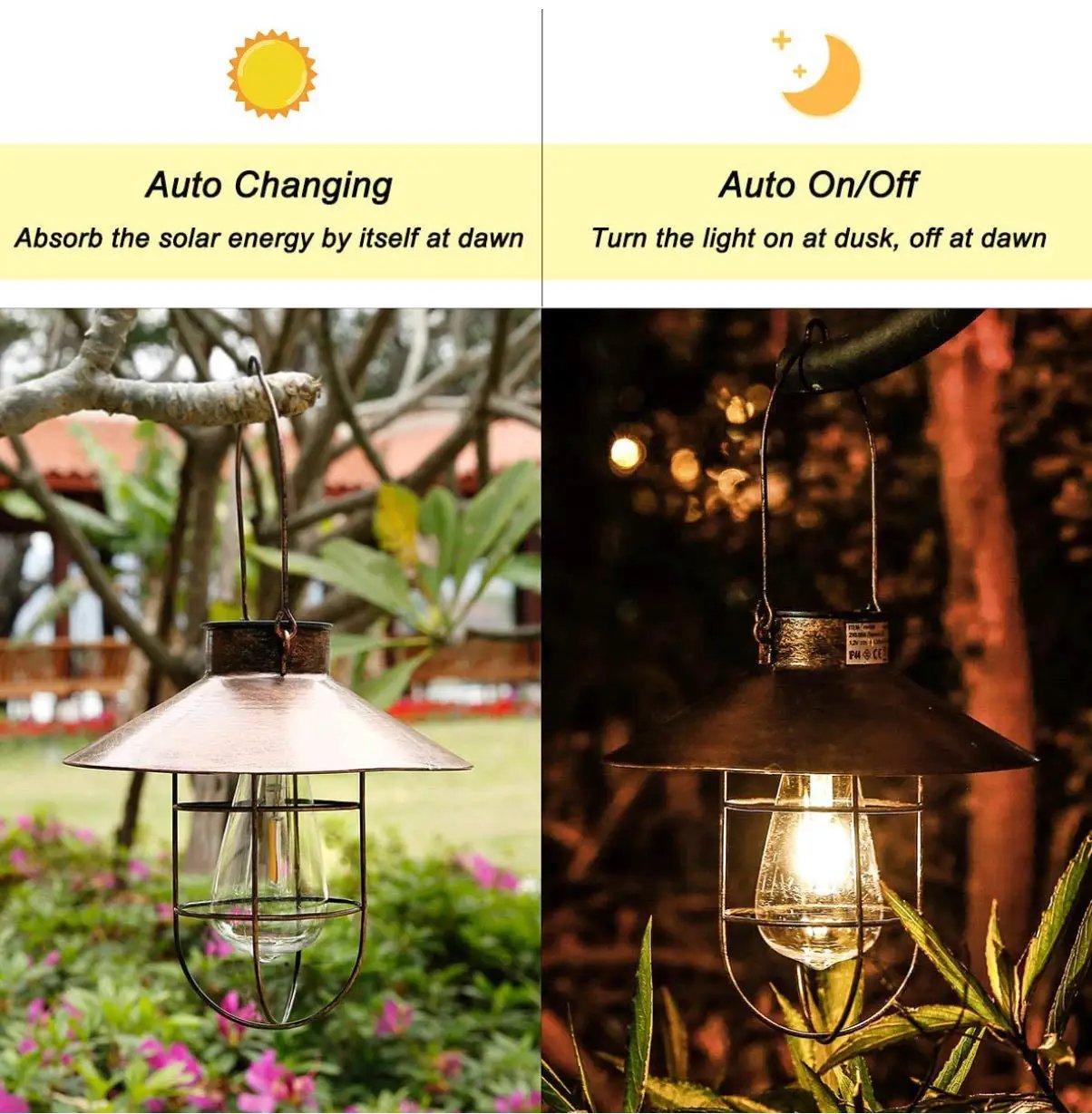 Hanging Solar Lantern with Shepherd Hook 31 Inch by Outdoor Solar Outlet