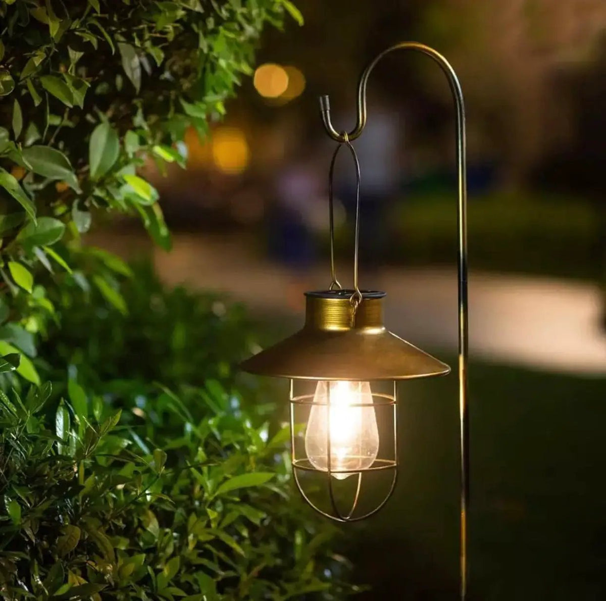 Hanging Solar Lantern with Shepherd Hook 31 Inch by Outdoor Solar Outlet