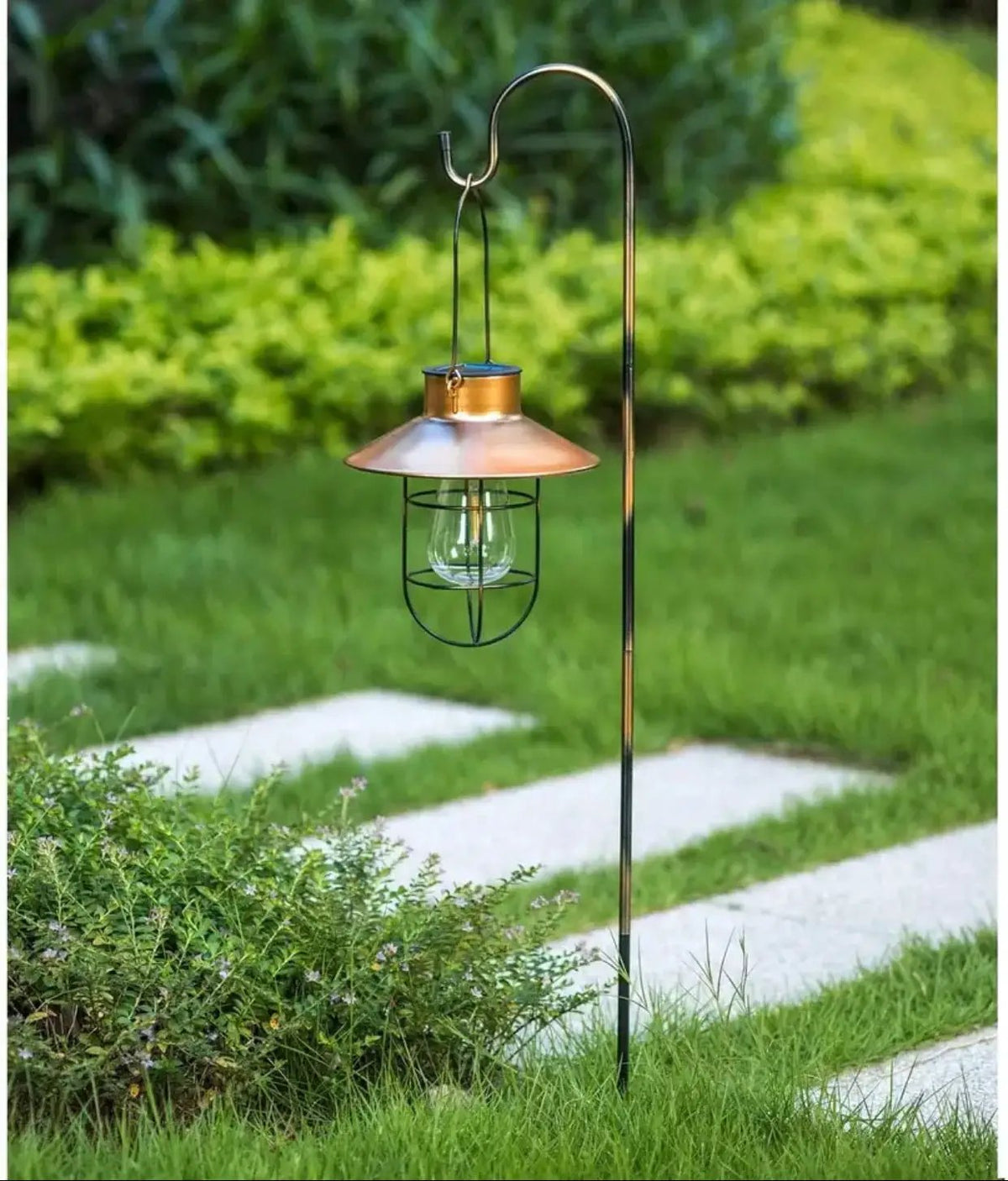 Hanging Solar Lantern with Shepherd Hook 31 Inch by Outdoor Solar Outlet
