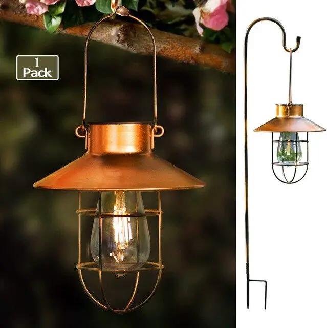 Hanging Solar Lantern with Shepherd Hook 31 Inch by Outdoor Solar Outlet