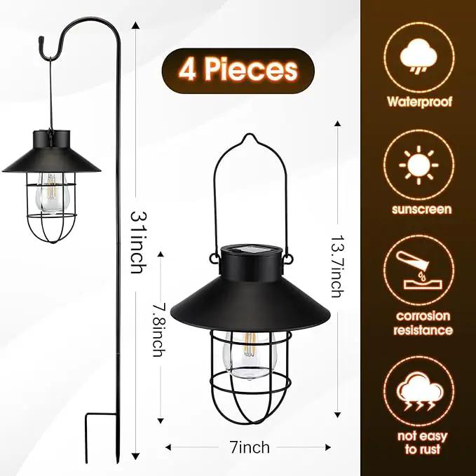 Hanging Solar Lantern with Shepherd Hook 31 Inch by Outdoor Solar Outlet